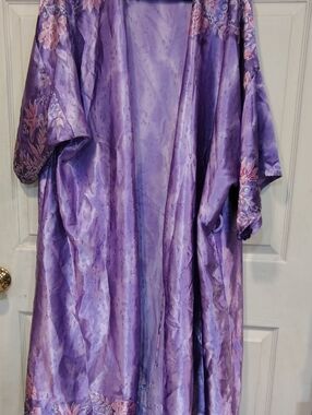 Vintage Purple Floral Full Length Robe Size L/XL
